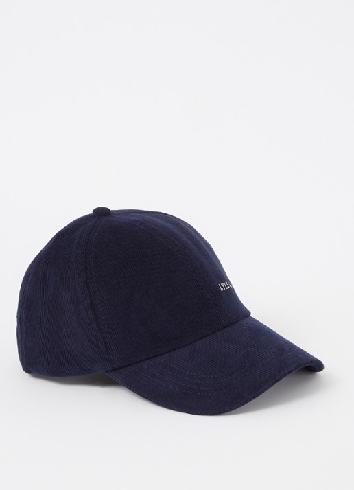 Lyle & Scott Pet van corduroy met logoborduring - voorkant donkerblauw