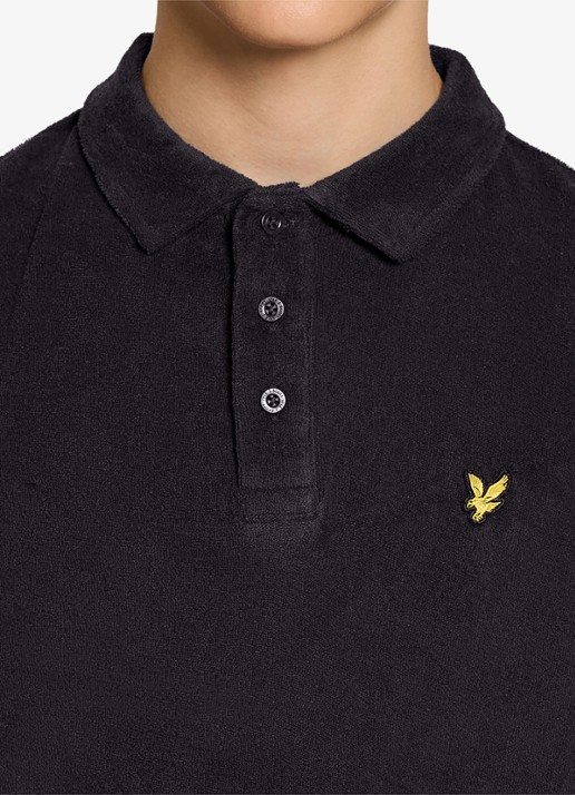 Lyle & Scott Polo van badstof  - detail 3 donkerblauw
