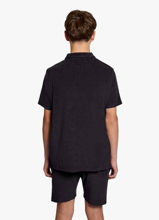Lyle & Scott Polo van badstof  - voorkant 2 donkerblauw