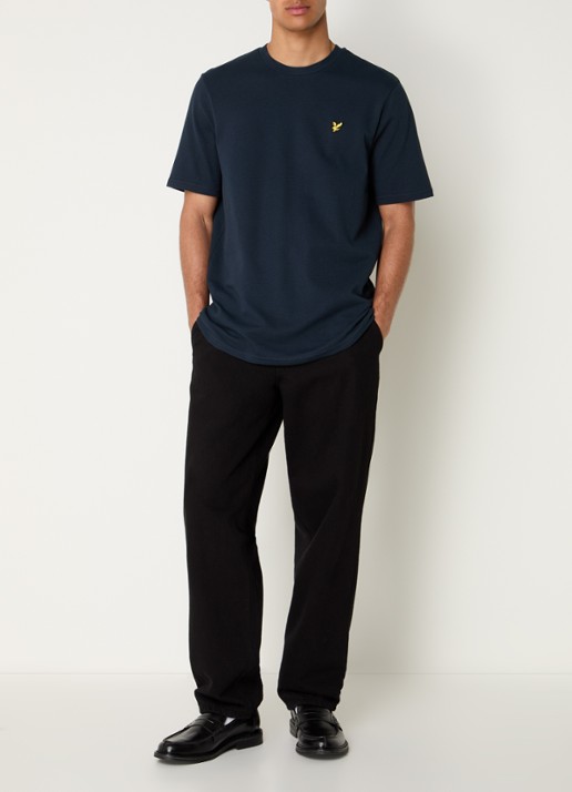 Lyle & Scott Popcorn T-shirt met logo - voorkant 3 donkerblauw