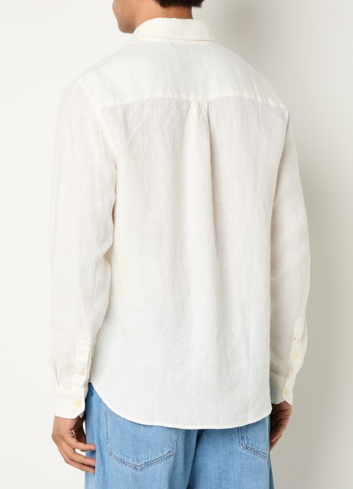 Lyle & Scott Regular fit overhemd in linnenblend met logo - achterkant 2 gebroken wit