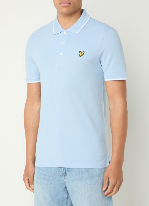 Lyle & Scott Regular fit polo van piqué katoen met getipte boorden - detail 4 lichtblauw