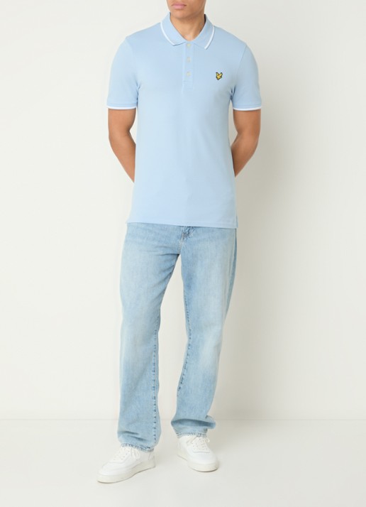 Lyle & Scott Regular fit polo van piqué katoen met getipte boorden - voorkant 2 lichtblauw
