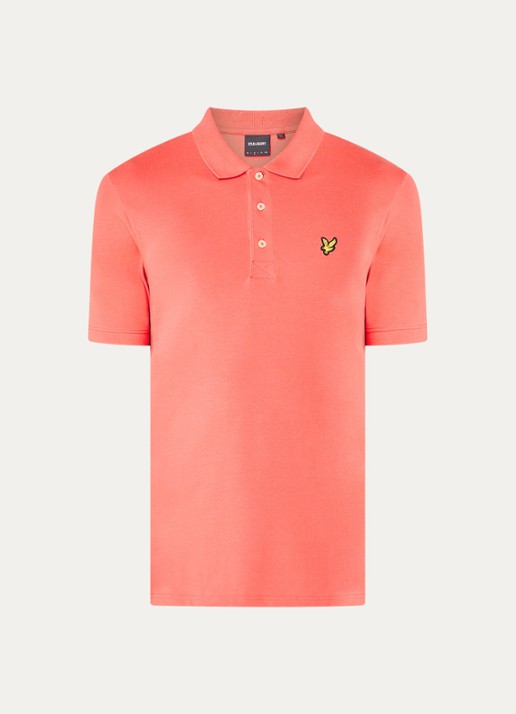 Lyle & Scott Regular fit polo van  piqué katoen met logo - voorkant koraal