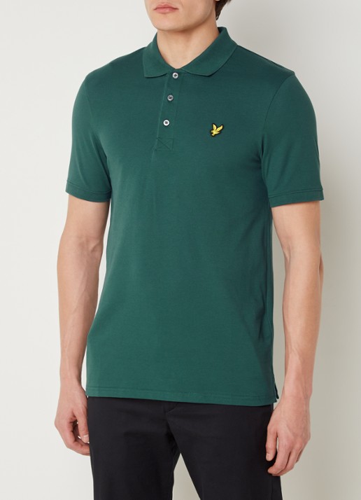 Lyle & Scott Regular fit polo van  piqué katoen met logo - detail groen