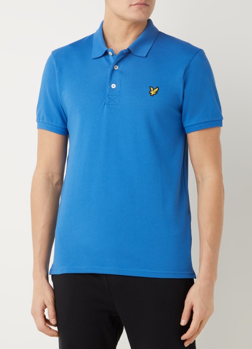 Lyle & Scott Regular fit polo van  piqué katoen met logo - detail 3 donkerblauw