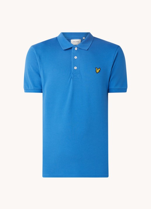 Lyle & Scott Regular fit polo van  piqué katoen met logo - voorkant donkerblauw