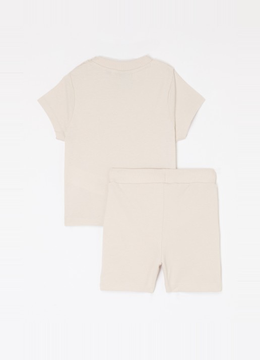 Lyle & Scott Set van T-shirt met korte joggingbroek 2-delig - voorkant 2 beige