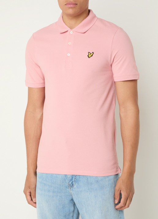 Lyle & Scott Slim fit polo van piqué katoen met logo - detail roze