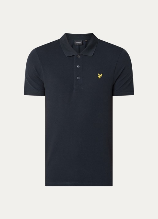 Lyle & Scott Slim fit polo van piqué katoen met logo - voorkant 3 donkerblauw
