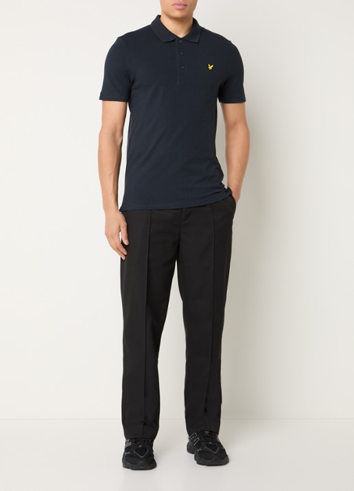 Lyle & Scott Slim fit polo van piqué katoen met logo - voorkant 4 donkerblauw