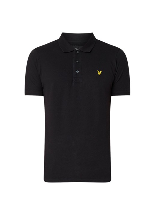 Lyle & Scott Slim fit polo van piqué katoen met logo - voorkant 2 diepzwart