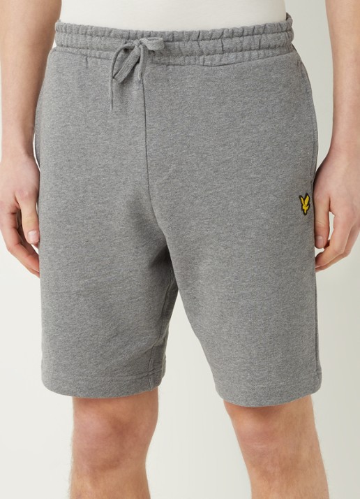Lyle & Scott Straight fit korte joggingbroek van  katoen met logo  - detail 3 grijsmele