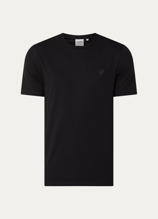 Lyle & Scott Superfine T-shirt met logoborduring - voorkant 3 zwart