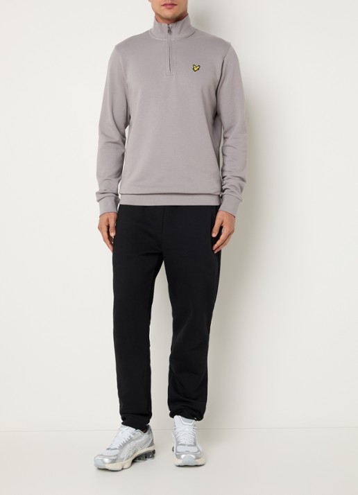 Lyle & Scott Sweater met halve rits en logoborduring - voorkant 2 grijs