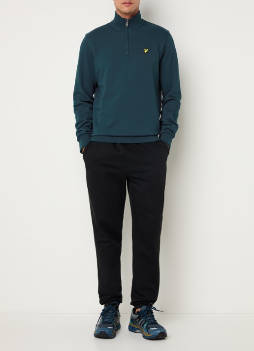 Lyle & Scott Sweater met halve rits en logoborduring - voorkant 2 petrol
