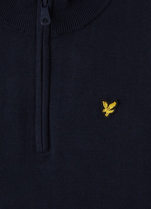Lyle & Scott Sweater met halve rits - detail 3 donkerblauw
