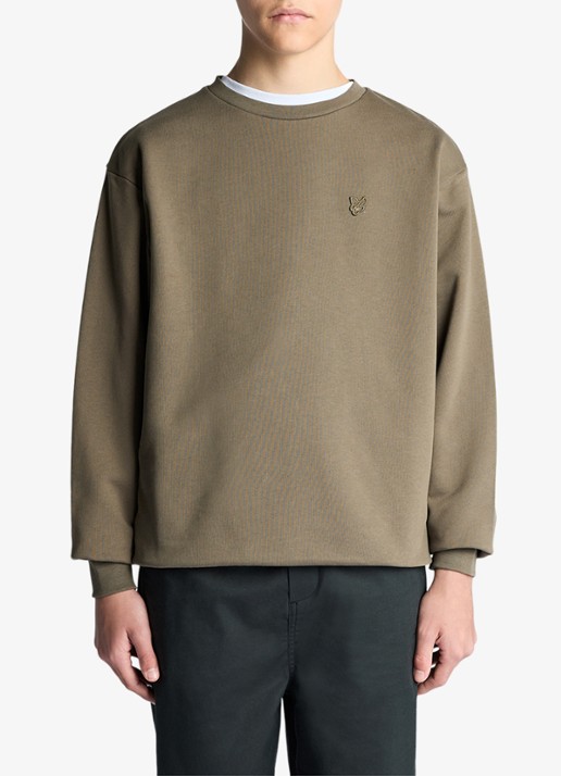 Lyle & Scott Sweater met logoborduring - voorkant olijfgroen