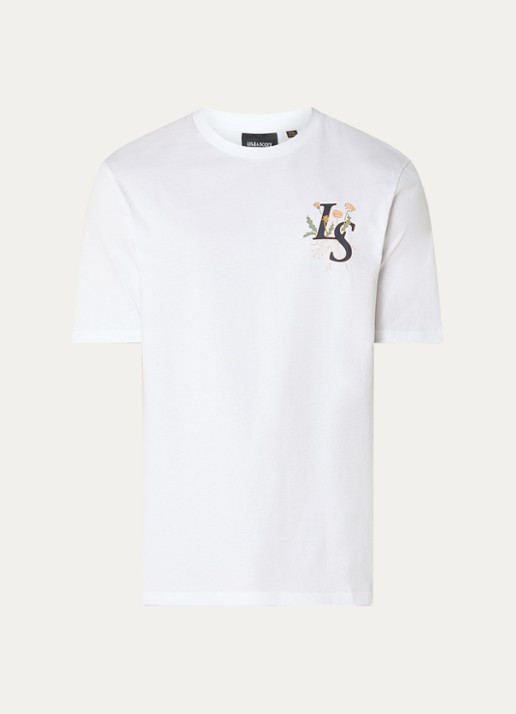 Lyle & Scott T-shirt met logo- en backprint - voorkant wit