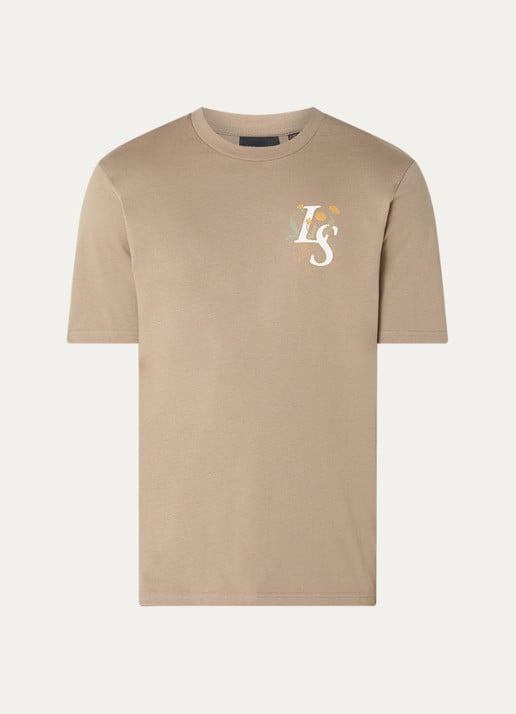 Lyle & Scott T-shirt met logo- en backprint - voorkant 2 beige