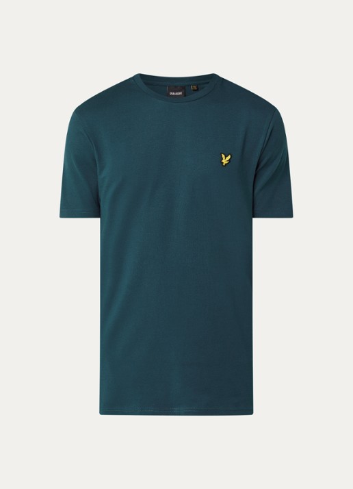Lyle & Scott T-shirt met logoborduring - voorkant petrol