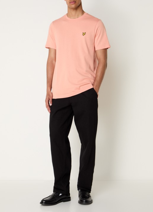 Lyle & Scott T-shirt met logoborduring - voorkant 4 abrikoos