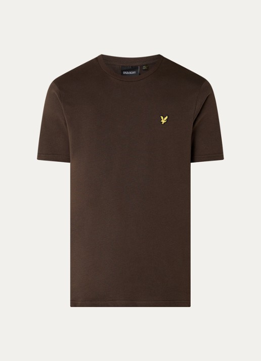Lyle & Scott T-shirt met logoborduring - voorkant 3 bruin