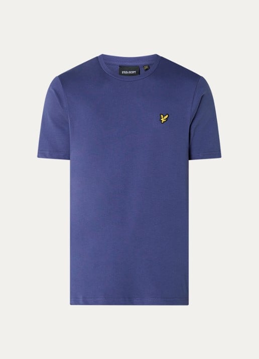 Lyle & Scott T-shirt met logoborduring - voorkant donkerblauw