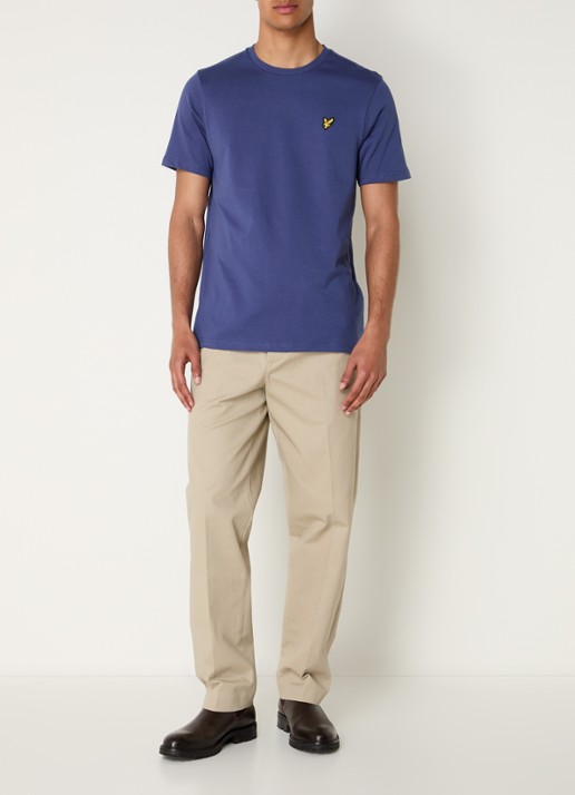 Lyle & Scott T-shirt met logoborduring - voorkant 2 donkerblauw