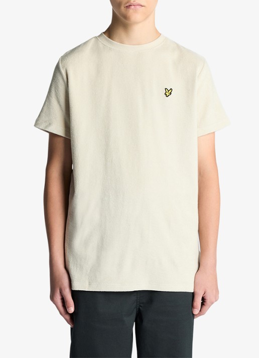Lyle & Scott T-shirt van badstof met logoborduring - voorkant 2 beige