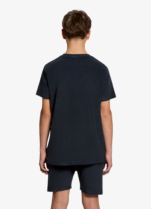 Lyle & Scott T-shirt van badstof met logoborduring - achterkant 5 donkerblauw