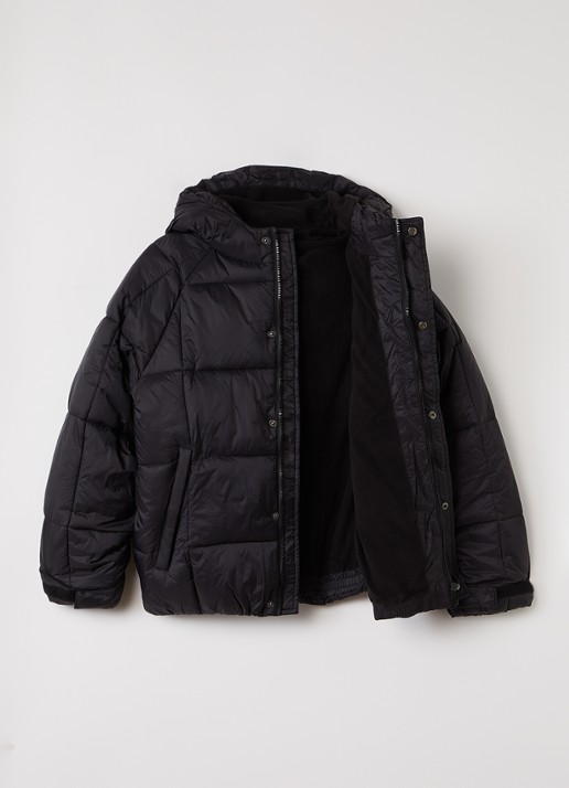 Lyle & Scott Tonal Eagle puffer jas met quiltpatroon en capuchon  - voorkant 3 zwart