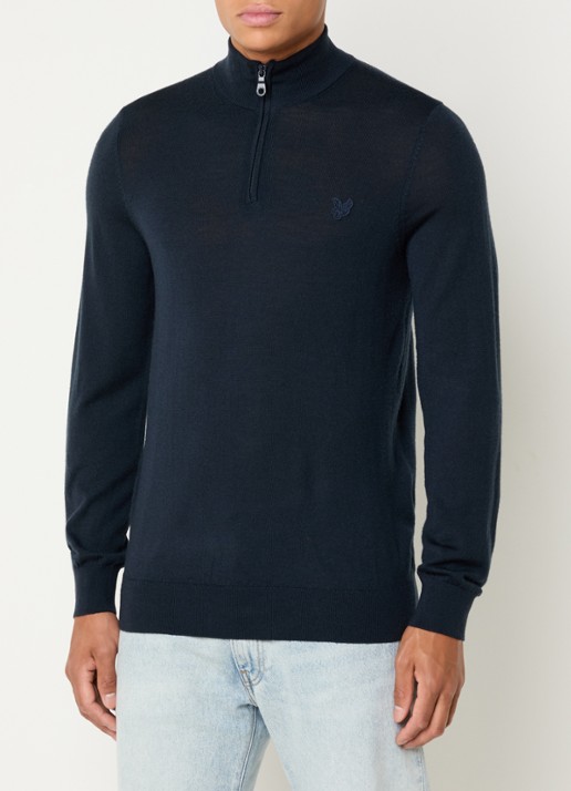 Lyle & Scott Tonal fijngebreide pullover van wol met halve rits