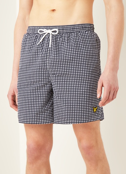 Lyle & Scott Zwemshorts met ruitdessin - detail donkerblauw