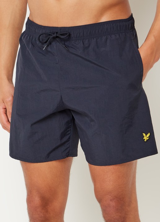 Lyle & Scott Zwemshorts met steekzakken en logo - detail donkerblauw