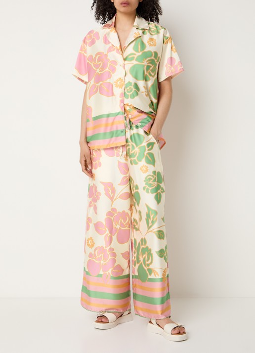 MAAJI Blouse van satijn met bloemenprint - voorkant 2 creme