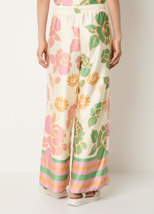 MAAJI High waist wide fit palazzo broek met print - achterkant creme