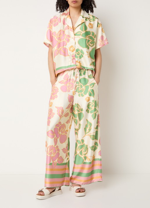 MAAJI High waist wide fit palazzo broek met print - voorkant 4 creme