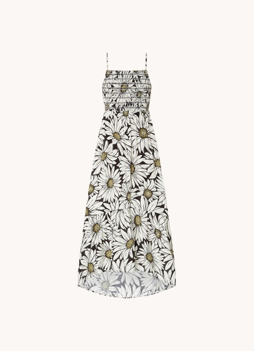 MAAJI Lia maxi strandjurk met bloemenprint en smockwerk - voorkant 4 zwart