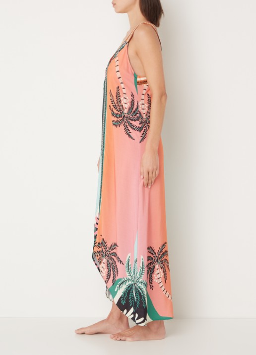 MAAJI Lowry maxi strandjurk met V-hals en print - voorkant 3 orange