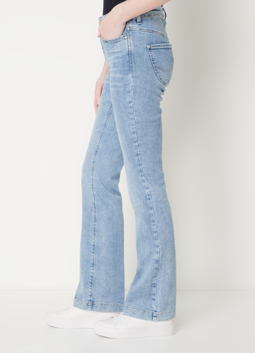 MAC Dream mid waist bootcut jeans met donkere wassing - detail 4 lichtblauw