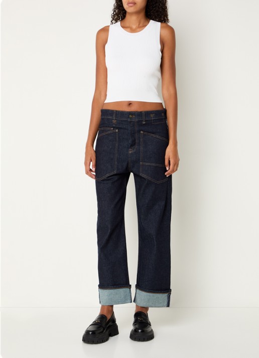 MAC Jeans Baggy mid waist straight leg cropped jeans met opgestikte zakken - voorkant 8 indigo