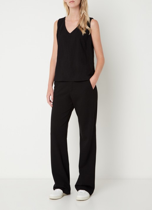 MAC Jeans Chiara straight fit pantalon met print  - voorkant 3 zwart