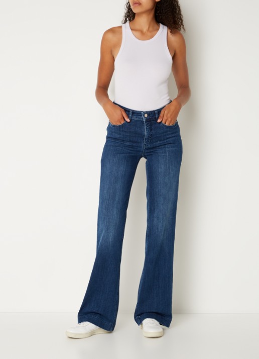 MAC Jeans Dream high waist wide leg jeans met steekzakken - voorkant 2 indigo