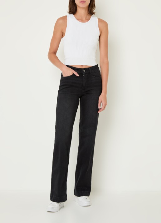 MAC Jeans Dream high waist wide leg jeans met steekzakken - voorkant 2 zwart