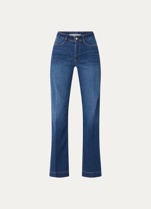 MAC Jeans Dream mid waist wide fit jeans met steekzakken - voorkant indigo