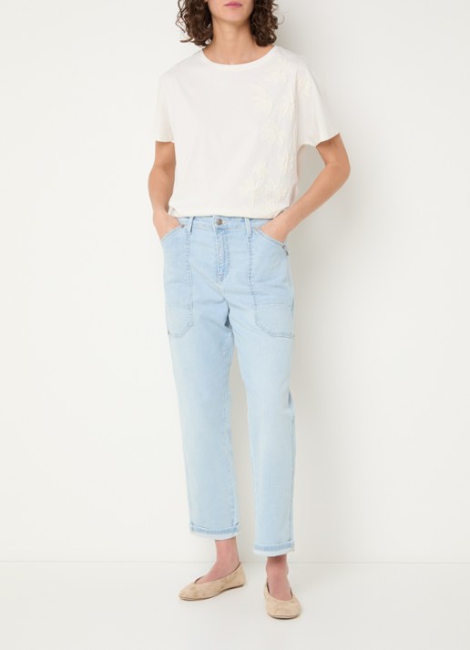 MAC Jeans Iowa high waist wide leg jeans met donkere wassing - voorkant 2 lichtblauw