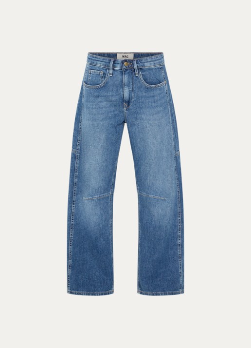 MAC Jeans Ohio high waist balloon fit jeans met lichte wassing - voorkant donkerblauw