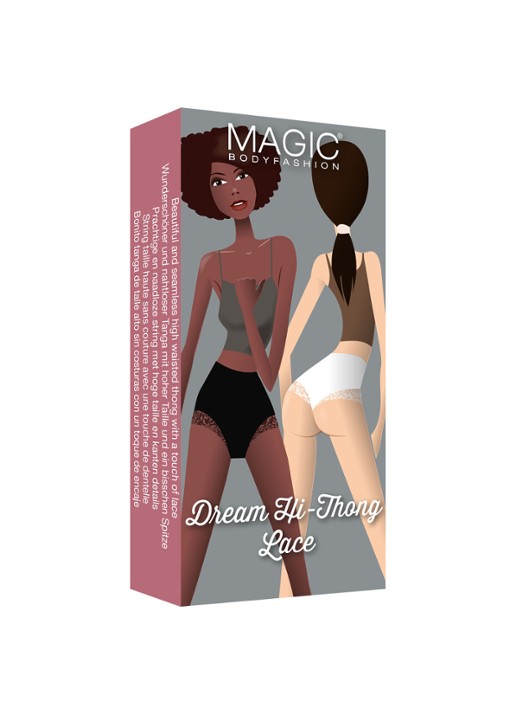 MAGIC Bodyfashion Dream high waisted naadloze string met kant - voorkant 2 zwart