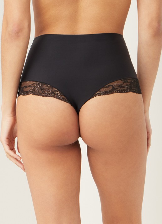 MAGIC Bodyfashion Dream high waisted naadloze string met kant - achterkant 4 zwart